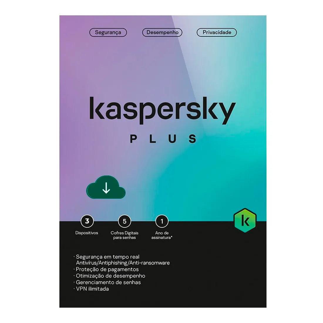 Antivírus Kaspersky Plus BR 3-Dvc 1Y ESD KL1042KDCFS-U - KL1 - Mega Market