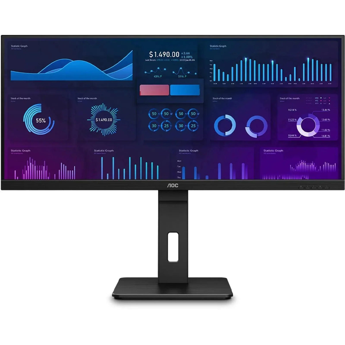 Monitor AOC Ultrawide IPS com Base Ajustável 34" - Q34P2/FG - Mega Market