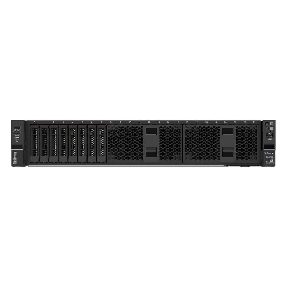 Servidor Lenovo ThinkSystem SR650 V4 - SKU 7DGDA03QBR - vista frontal do chassi com 8 baias de 2,5 polegadas; imagem oficial da configuracao de chassi