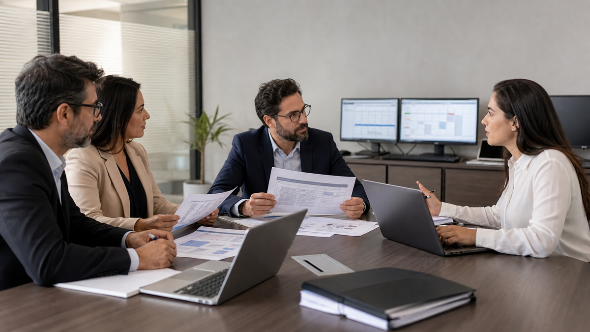 Equipe de TI avaliando licenças Office LTSC 2024 para empresas