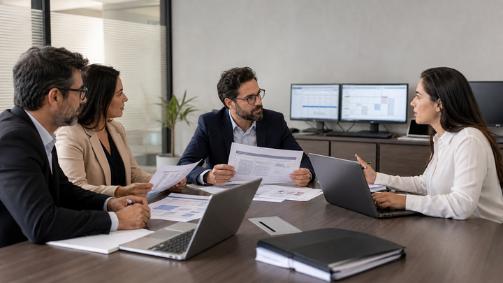 Equipe de TI avaliando licenças Office LTSC 2024 para empresas