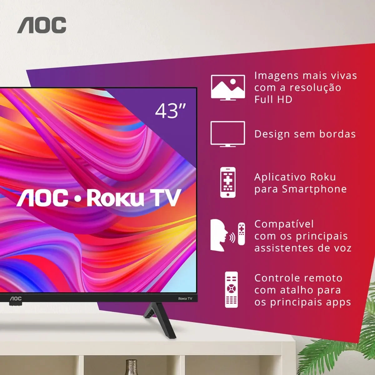 Smart TV AOC 43" Roku TV Full HD - 43S5045/78G