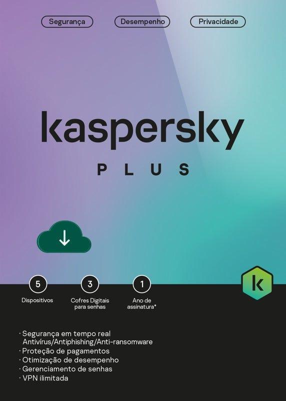 Antivírus Kaspersky Plus BR 5 dispositivos 1 ano ESD - KL1042KDEFS - Mega Market