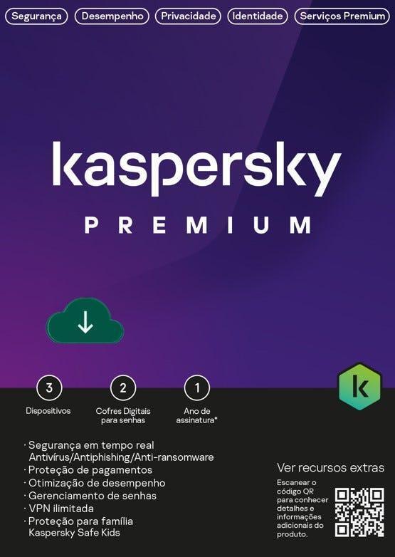 Antivírus Kaspersky Premium 3 dispositivos 1 ano ESD - KL1047KDCFS - Mega Market