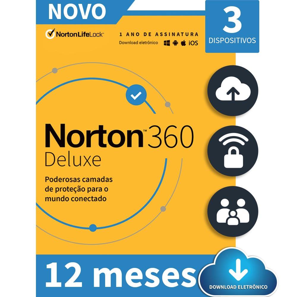 Antivírus Norton 360 Deluxe 3 Dev 12 Meses ESD 21405649 IS - Mega Market