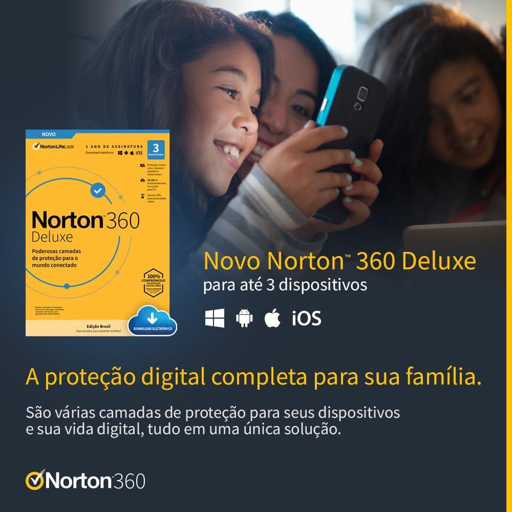 Antivírus Norton 360 Deluxe 3 Dev 12 Meses ESD 21405649 IS - Mega Market