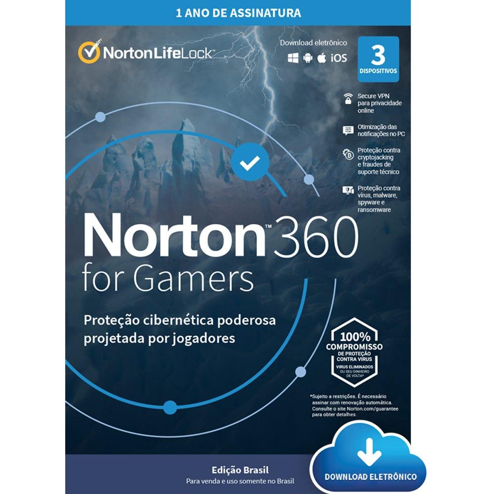 Antivírus Norton 360 Gamers 3 Dev 12 Meses ESD 21415189 IS - Mega Market