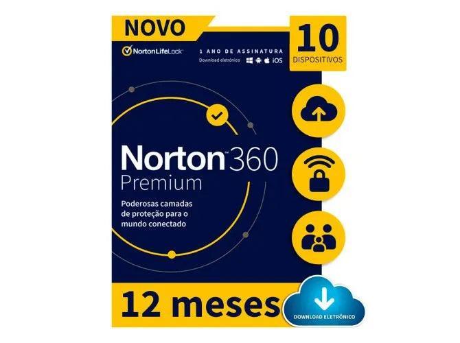 Antivírus Norton 360 Premium - 10 dispositivos - 12 Meses ESD - 21414573 - Mega Market
