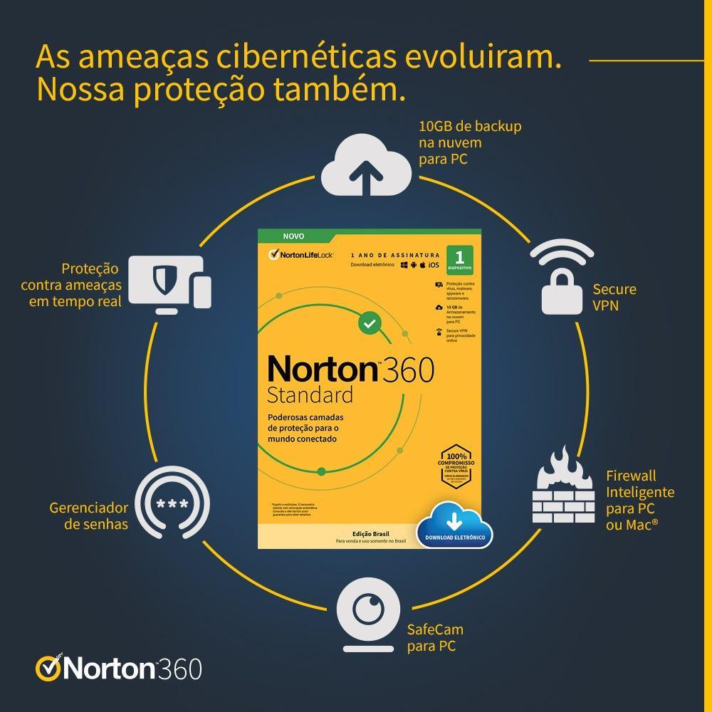 Antivírus Norton 360 Standard 1 Device 12 Meses 21405595 IS - Mega Market