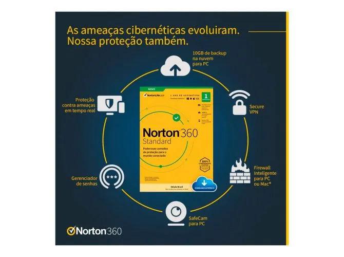 Antivírus Norton 360 Standard - 1 Dispositivo - 12 Meses ESD - 21405595 - Mega Market