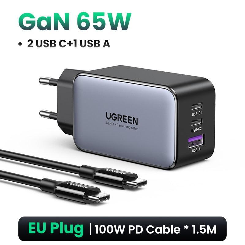 Carregador Rápido UGREEN 65W GaN Quick Charge 4.0 3.0 Type C PD USB - Mega Market