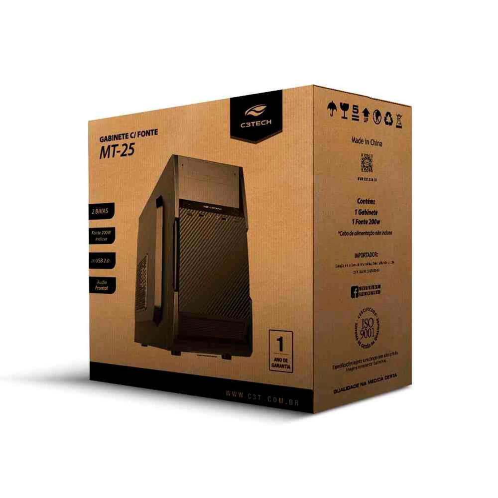 Gabinete C3 Tech Micro-ATX c/ Fonte 200W MT-25V2BK - Mega Market