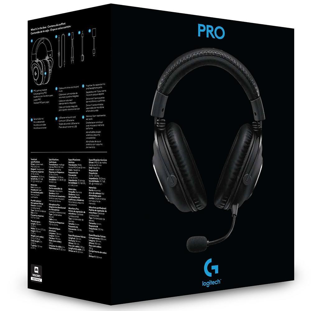 Headset Gamer Logitech G PRO Preto estéreo - 981-000811-V - Mega Market