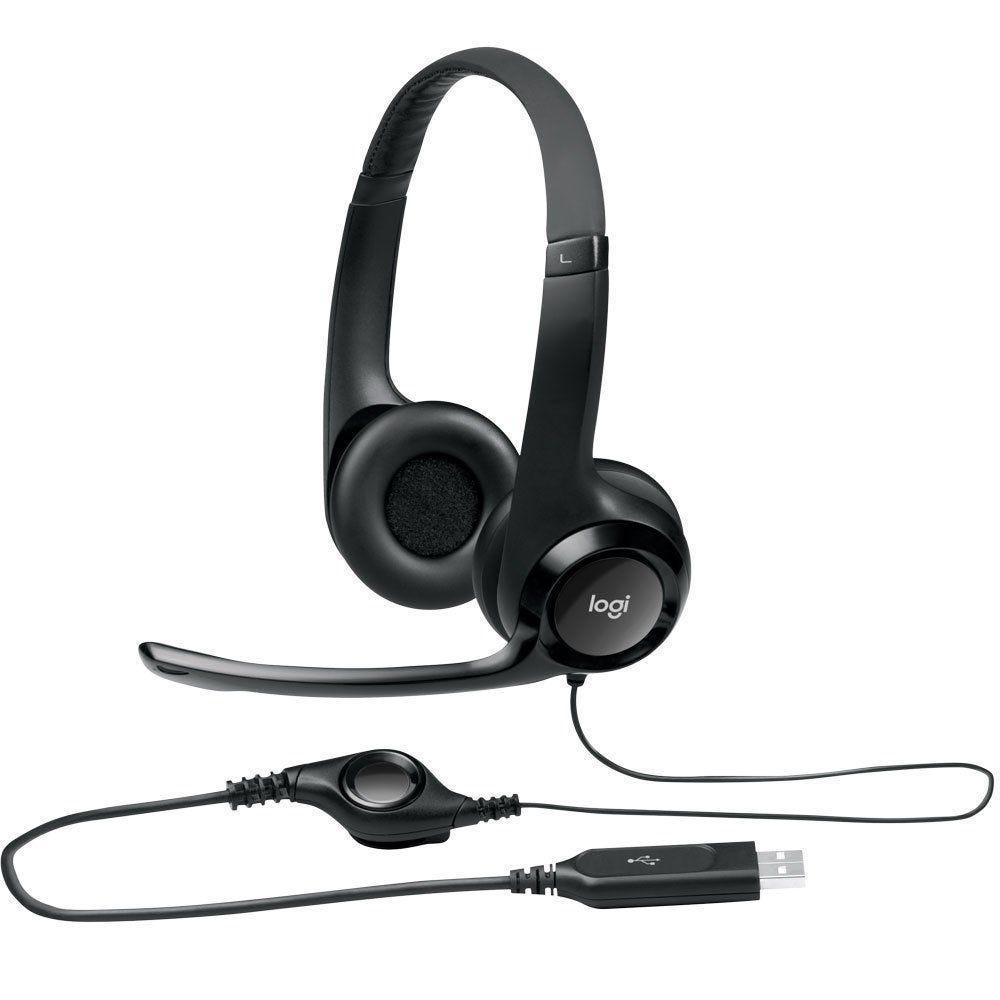 Headset Logitech H390 Preto estéreo USB 981-000014-C - Mega Market