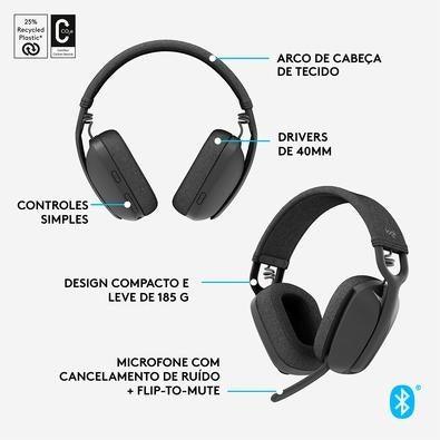 Headset Logitech Zone Vibe 100 Grafite sem Fio - 981-001214 - Mega Market