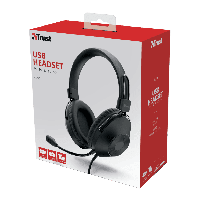 Headset Trust Over-ear USB PC 40mm Ozo 24132i - Mega Market