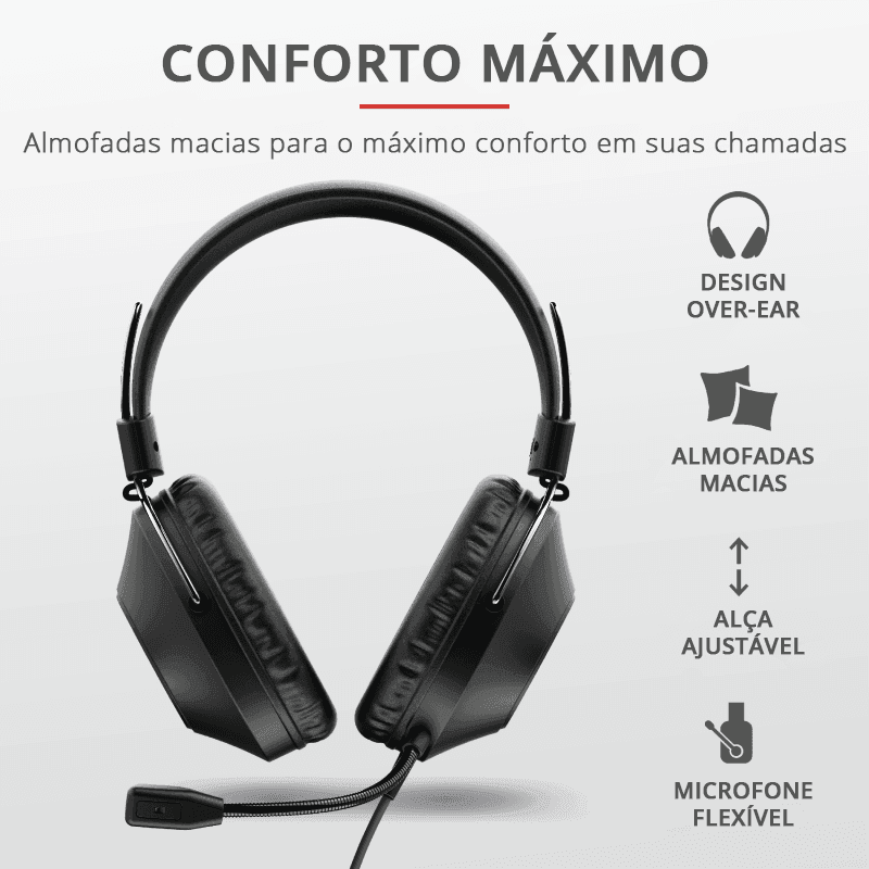 Headset Trust Over-ear USB PC 40mm Ozo 24132i - Mega Market
