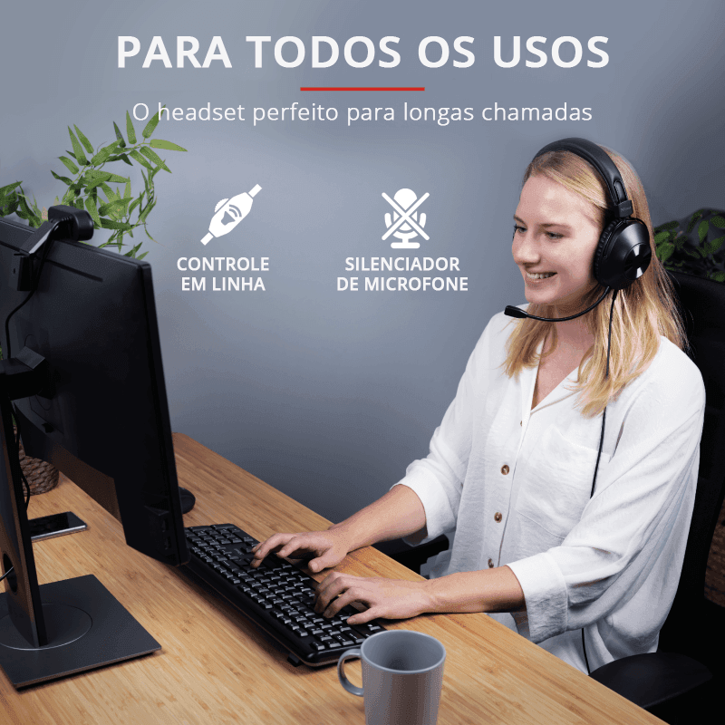 Headset Trust Over-ear USB PC 40mm Ozo 24132i - Mega Market
