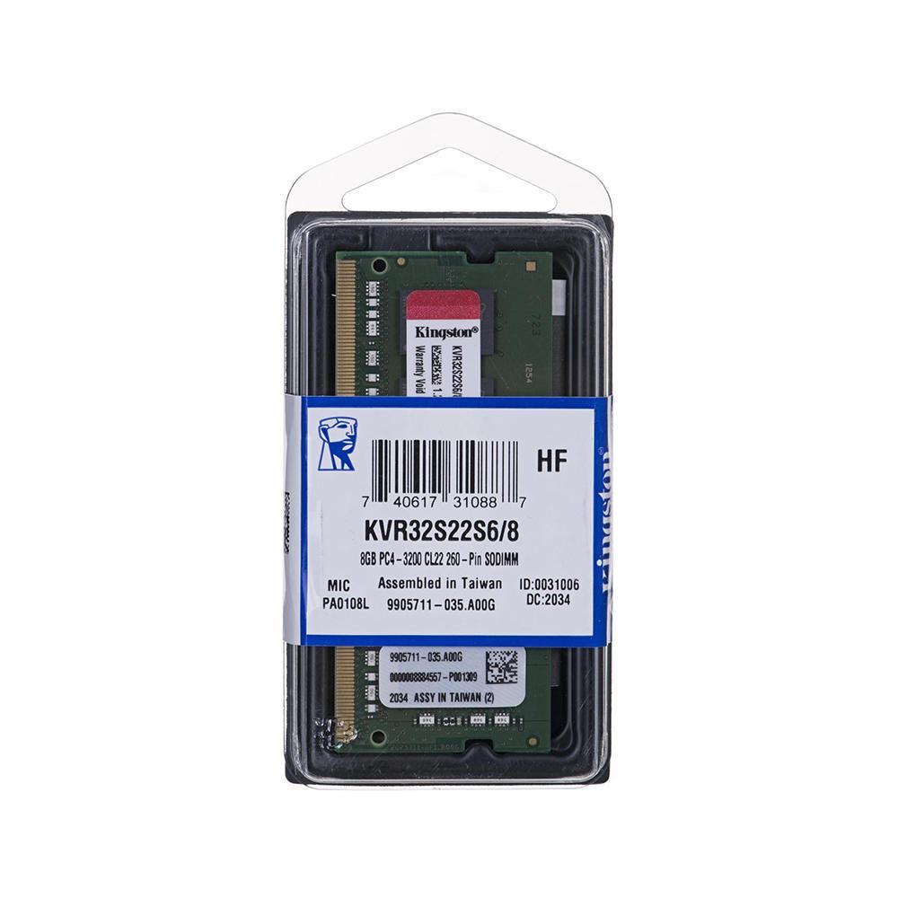 Memória Kingston 8GB 3200MHz DDR4 CL22 SODIMM KVR32S22S6/8i - Mega Market