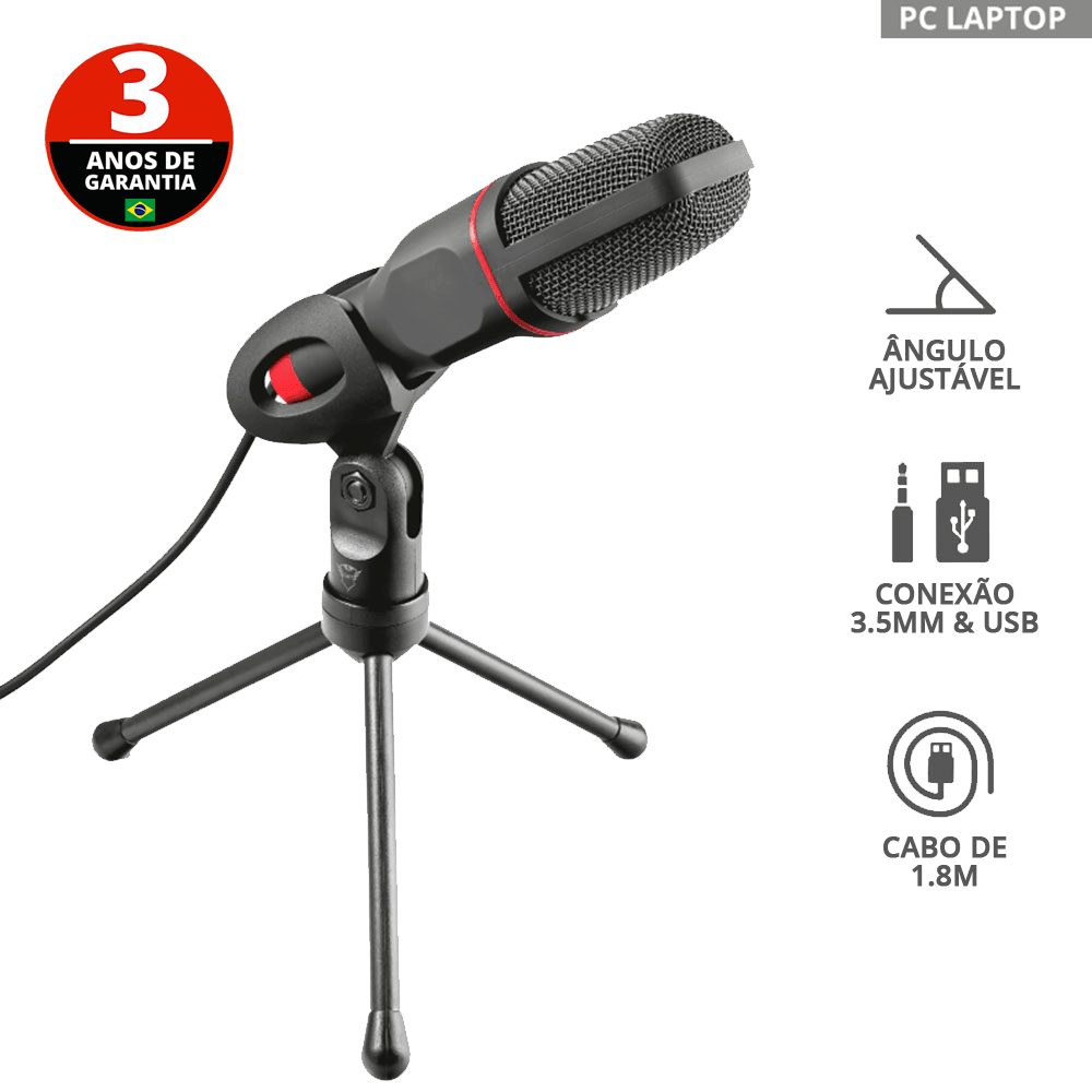 Microfone Gamer Trust GXT 212 Tripé Ajustável Red 23791i - Mega Market