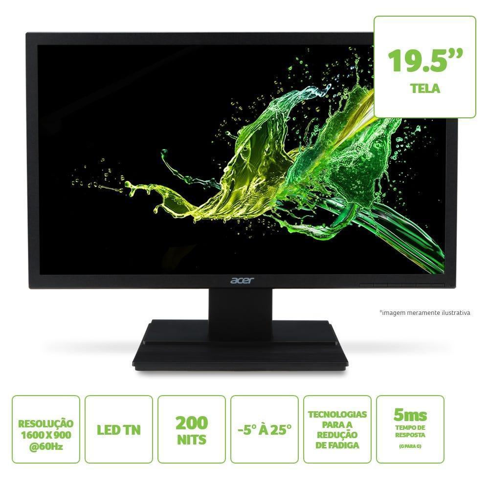 Monitor Acer V206HQL Abi 19,5" LED TN 1600x900 60Hz VGA HDMI - UM.IV6AA.A11 - Mega Market