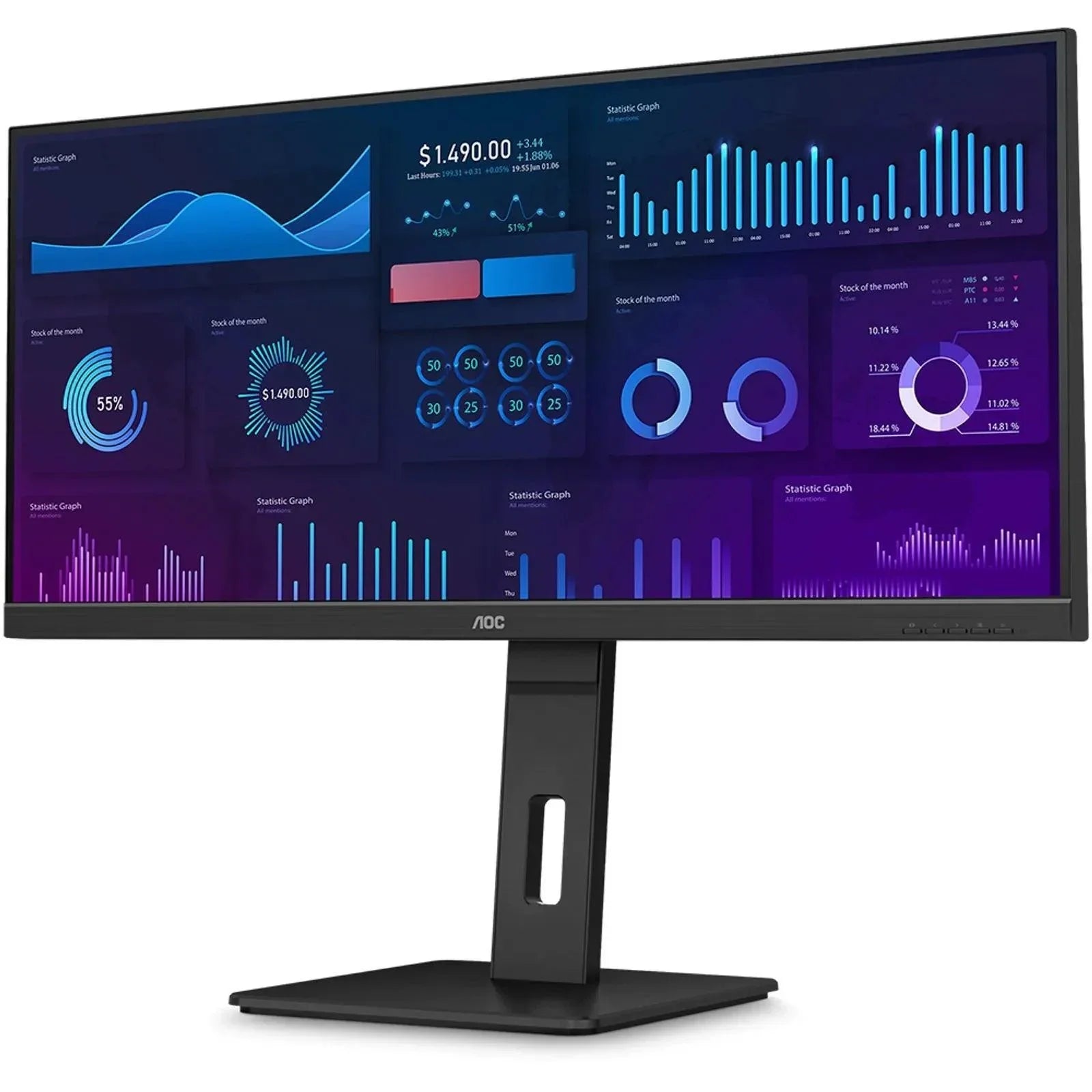 Monitor AOC Ultrawide IPS com Base Ajustável 34" - Q34P2/FG – Mega Market