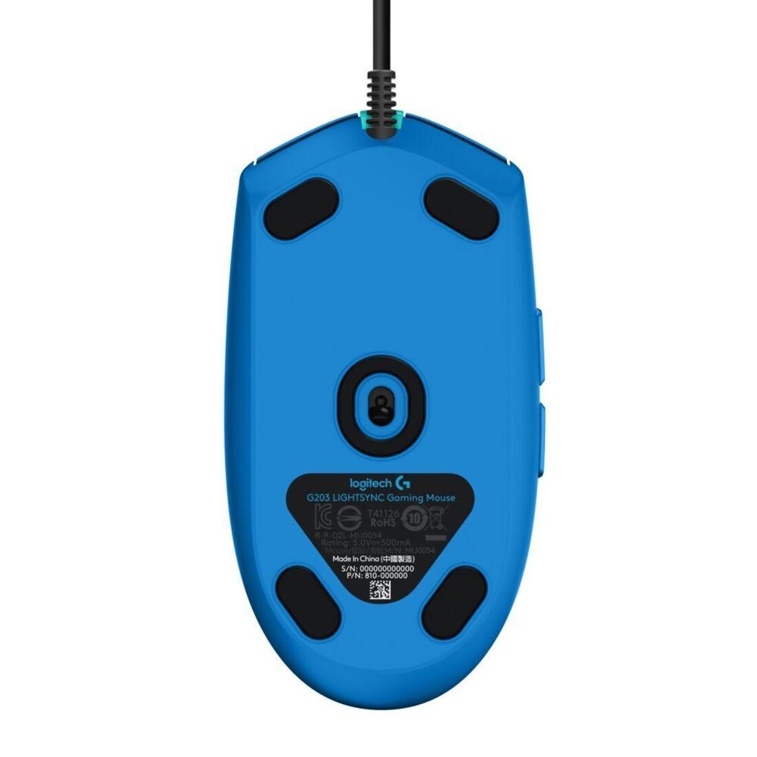 Mouse Gamer Logitech G203 Azul Lightsync USB 910-005795 - Mega Market