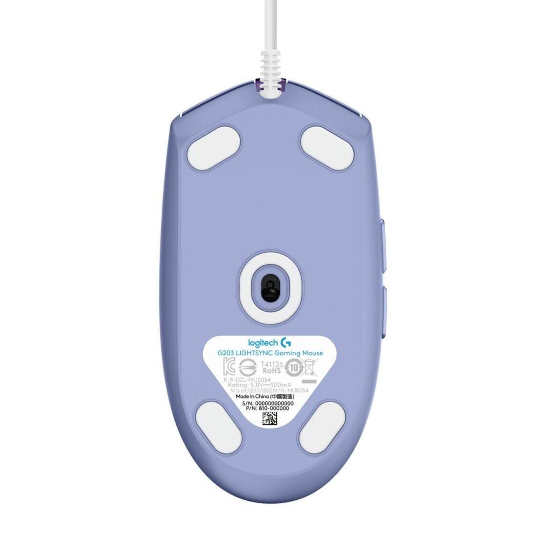 Mouse Gamer Logitech G203 com LightSync USB Lilás - 910-005852 - Mega Market