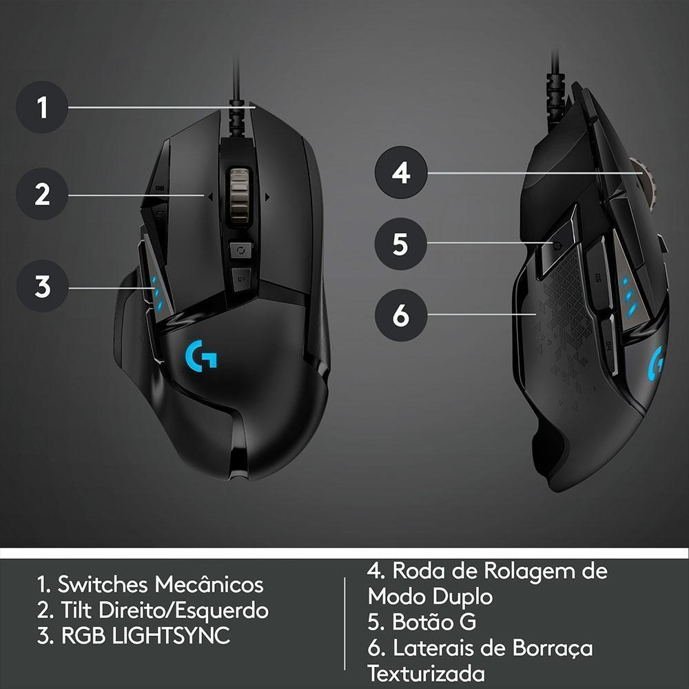 Mouse Gamer Logitech G502 Preto Hero USB - 910-005550-C - Mega Market