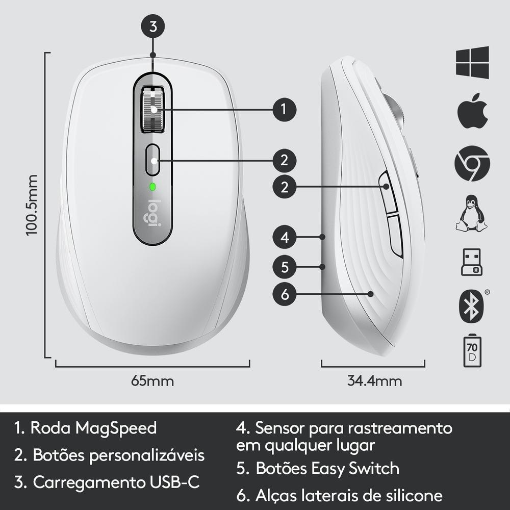 Mouse Logitech MX Anywhere 3 Branco sem fio 910-005993-V - Mega Market