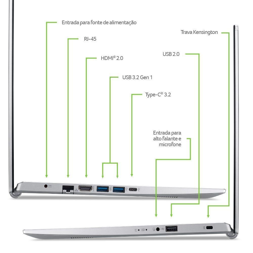 Notebook Acer A515-56-55LD i5 8GB 256 SSD W11H NX.AH1AL.00C - Mega Market