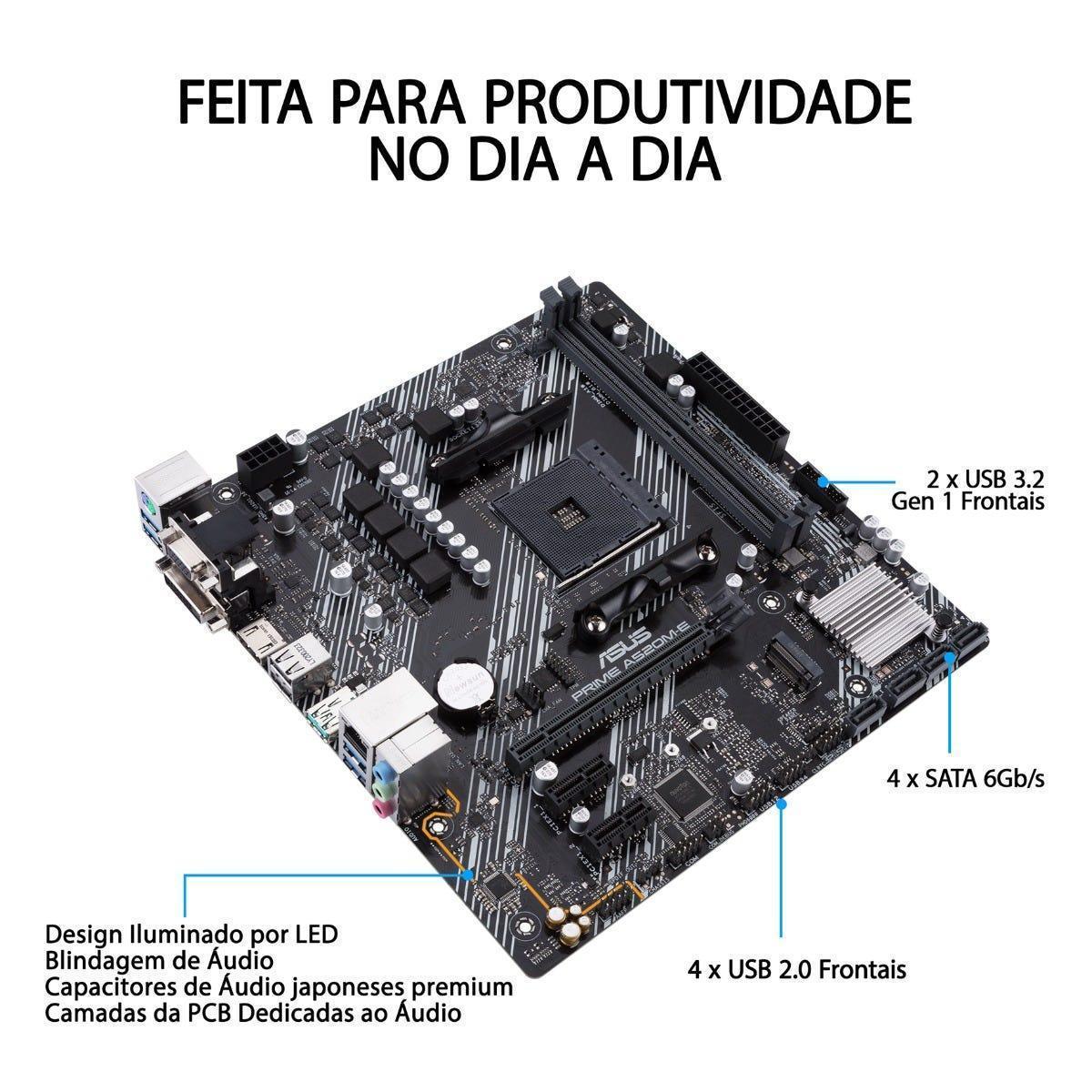 Placa Mãe Asus DDR4 AMD AM4 mATX PRIME A520-E - Mega Market