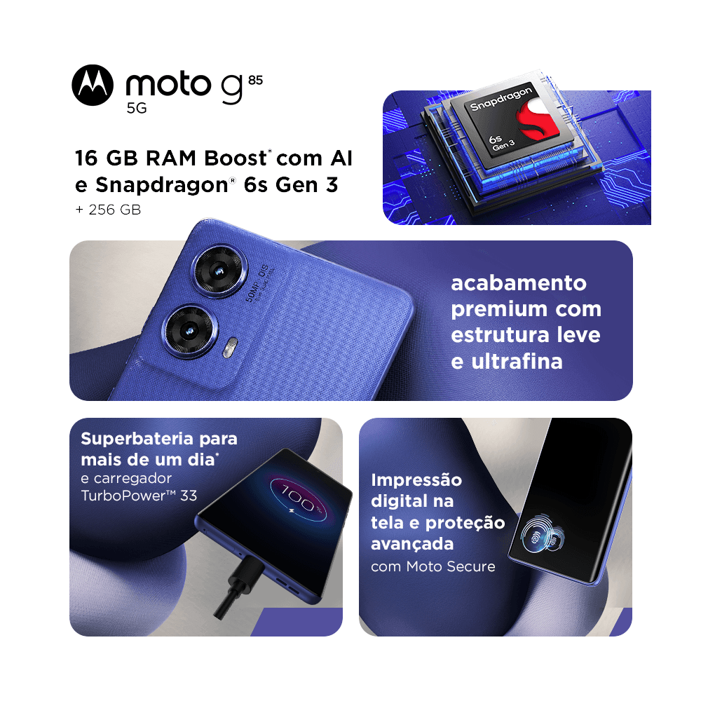 Smartphone Motorola G85 XT2427-1 Grafite 5G 256GB - PB290019BR - Mega Market