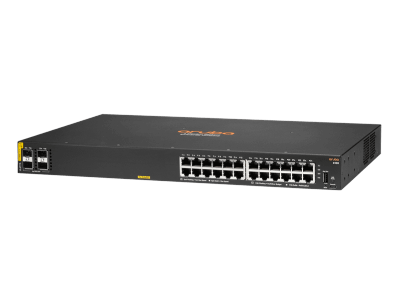 Switch HPE Aruba 6100 24G Classe 4 PoE 4SFP+ 370 W - JL677A - Mega Market