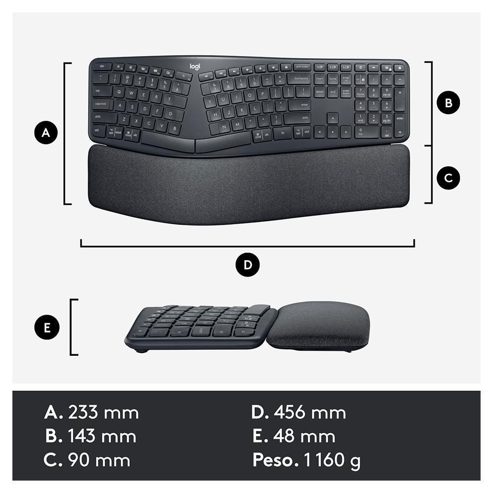 Teclado Logitech K860 Ergo Pt s/fio Padrão US 920-009169-V - Mega Market
