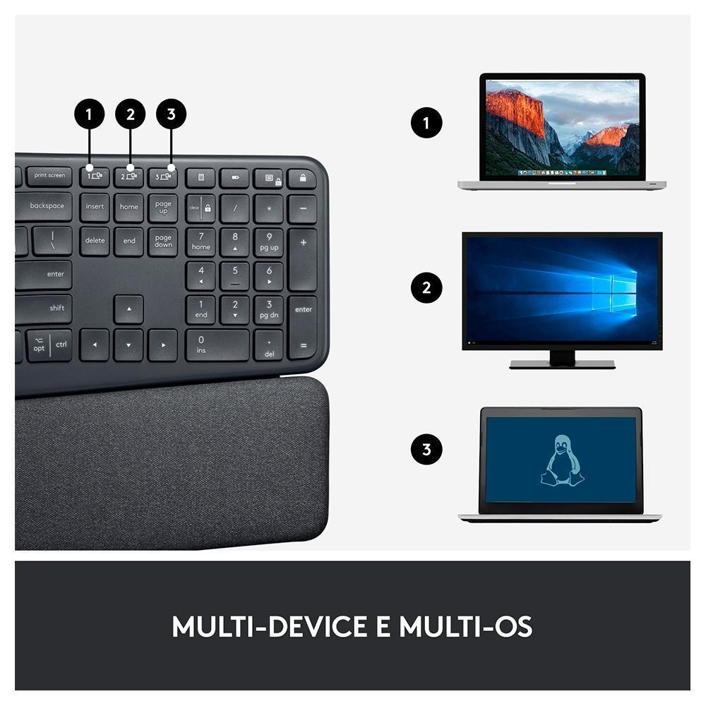 Teclado Logitech K860 Ergo Pt s/fio Padrão US 920-009169-V - Mega Market