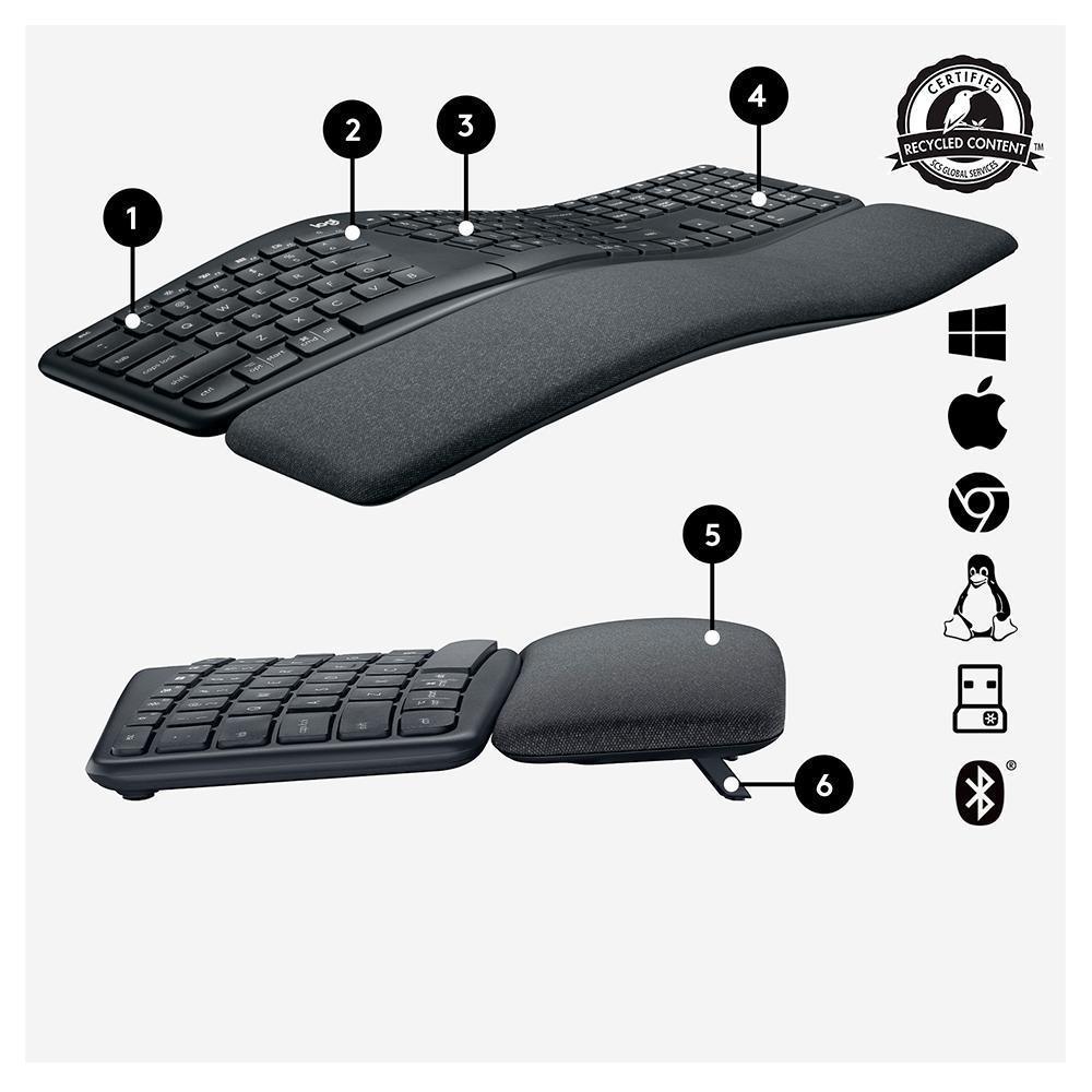 Teclado Logitech K860 Ergo Pt s/fio Padrão US 920-009169-V - Mega Market