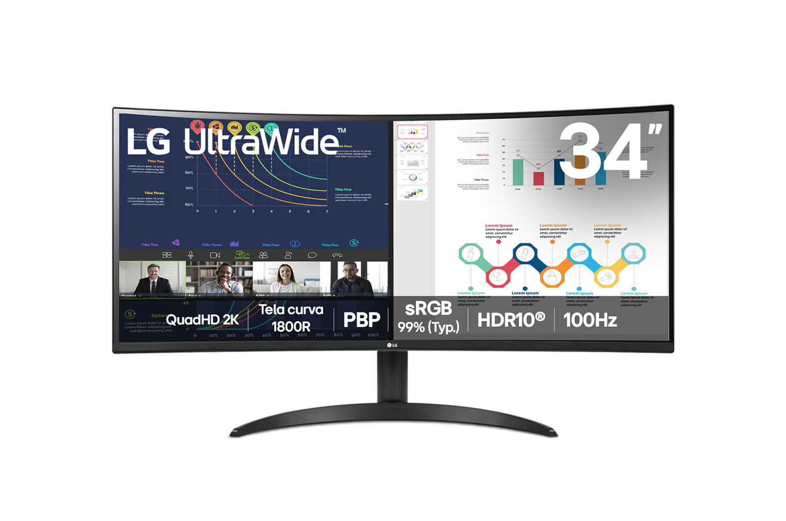 Monitor LG UltraWide Curvo 34" QuadHD 2K 100Hz 5ms - 34WR50QK-B