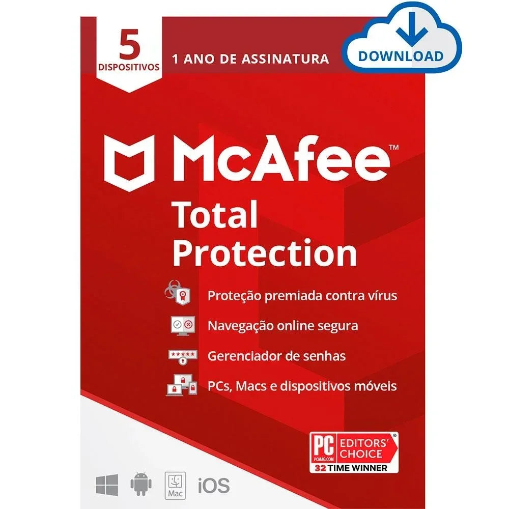 Total Protection McAfee 5 dispositivos 1 ano ESD - MTP0ALNR5