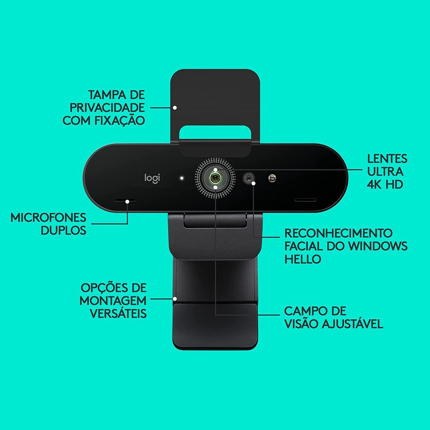 Webcam Logitech 4K PRO Ultra HD Preta 960-001178-V - Mega Market