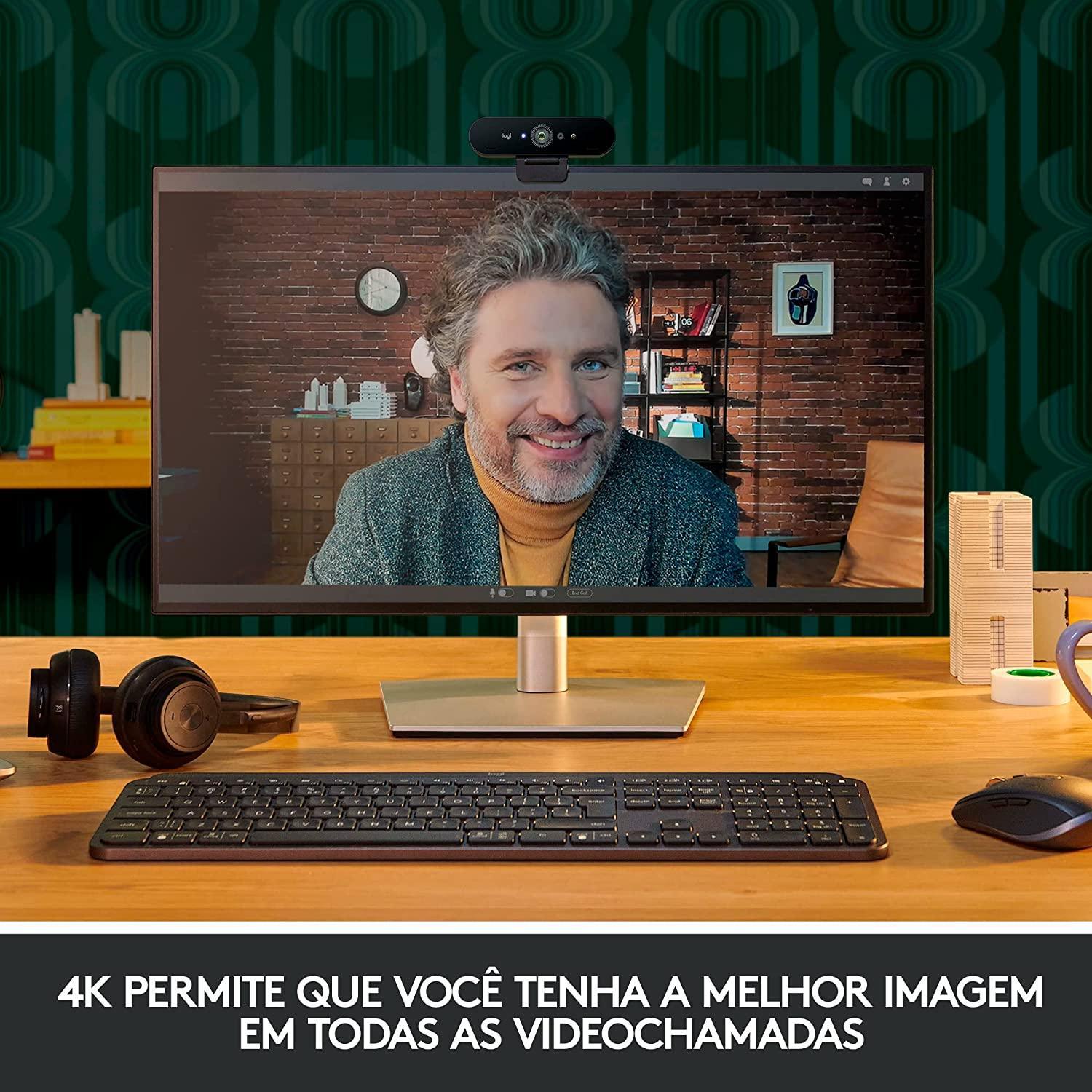 Webcam Logitech 4K PRO Ultra HD Preta 960-001178-V - Mega Market