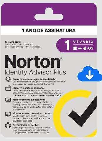 Identity Advisor Norton Plus 1 Usuário 12 meses ESD - 21447639 - Mega Market