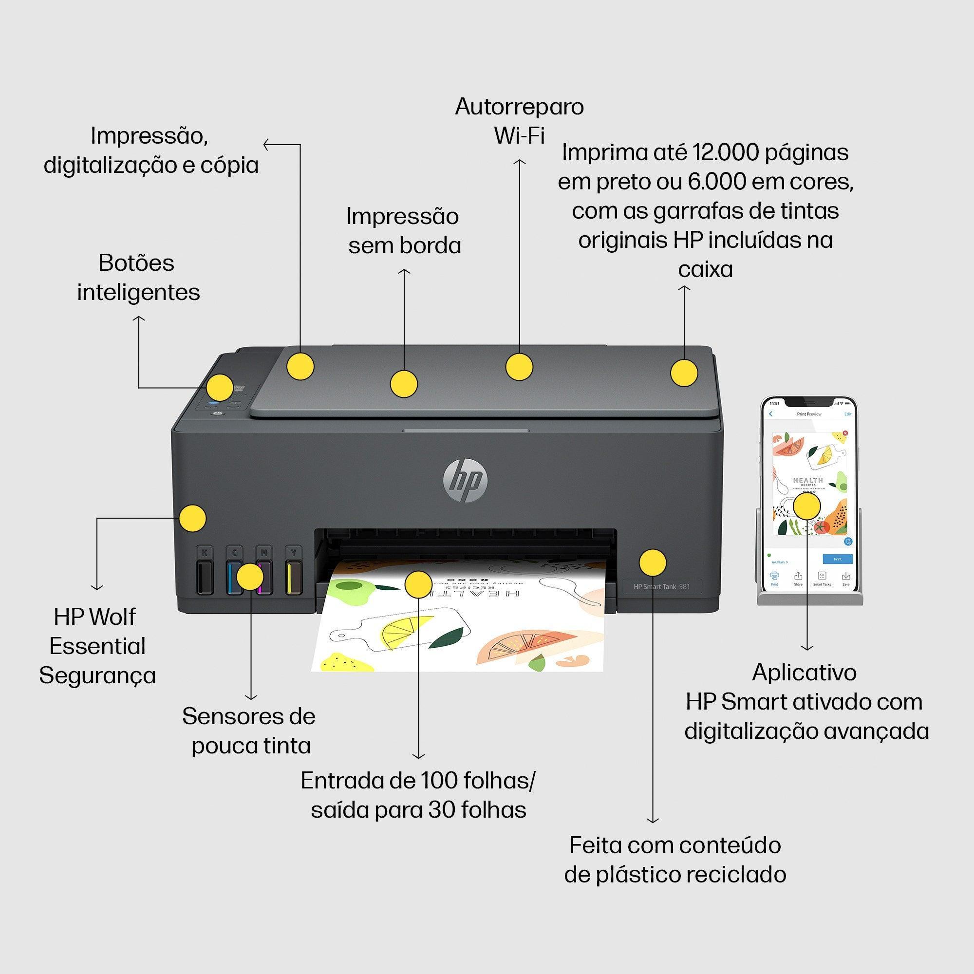 Multifuncional HP Smart Tank 581 All-in-One 4A8D5A#AK4 - Mega Market